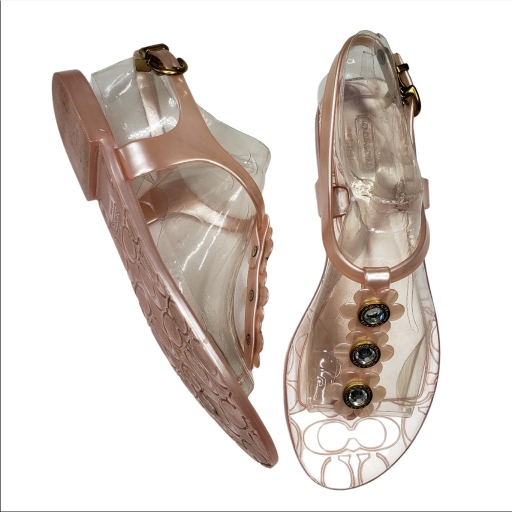 Coach | Paisley Pink Floral Embellished Ankle Strap Thong Jelly Sandals Womens 7